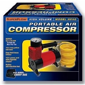 Show details of Q Industries HV40 SuperFlow Portable Air Compressor 150 PSI with Coil Hose.