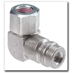 Show details of FJC R134a Service Port Adapter - 90 degree High Side 1/4" Flare.