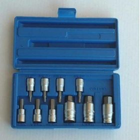 Show details of 10 pc Professional Metric MM Hex Bit Socket Set w/ Case Tools.