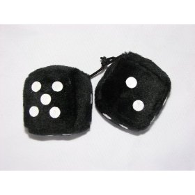 Show details of 3" Fuzzy Dice for Rear View Mirror Black with White Dots.