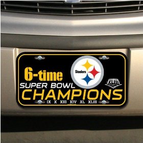 Show details of Pittsburgh Steelers Super Bowl XLIII Champions Black Plastic License Plate.