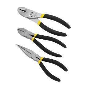 Show details of Stanley 84-114 3 Piece Basic 6-Inch Slip Joint, 6-Inch Long Nose, and 6-Inch Diagonal Plier Set.