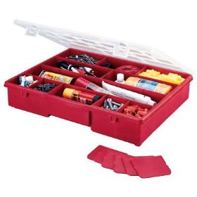 Show details of Stack-On Multi-Compartment Storage Box With Removable Dividers.