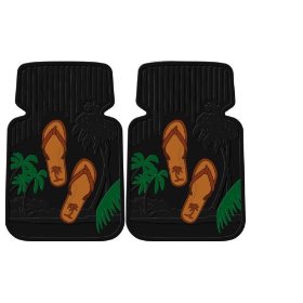 Show details of Hawaiian Brown Flip Flop Sandals & Palm Trees - 2 Pc Floor Mats Set.