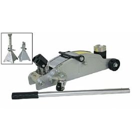 Show details of 2 ton lift Aluminum Racing Floor Jack With Stands.