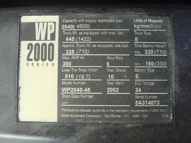 2004 CROWN WP2040-45 San Diego CA 92154 Photo #0071613E